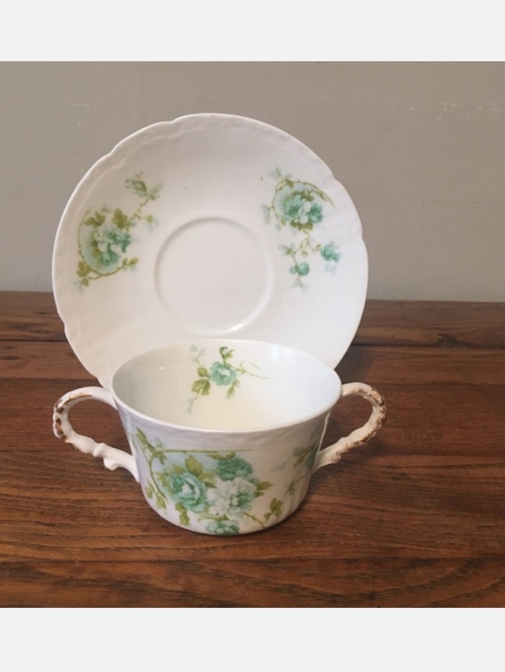 France Limoges CORONET Green Flower Broth Bowl EUC Mother’s Day Gift Vintage